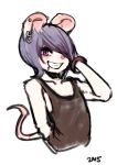 2n5 artist_name bracelet commentary_request furry grin hair_over_one_eye highres jewelry male mouse no_humans original parted_lips piercing smile tagme tail tank_top violet_eyes 