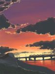  akinbo_(hyouka_fuyou) bridge clouds no_humans original river rock scenery sky sunset train when_you_see_it 