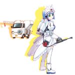  blue_hair dendrobium_schema green_eyes gundam gundam_0083 gundam_gp-03_stamen ladder maid mecha_musume motor_vehicle truck ueyama_michirou vehicle 