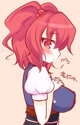  1girl blush breasts from_side hands_on_own_chest large_breasts marshmallow_mille onozuka_komachi red_eyes redhead solo touhou twintails 