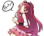  bare_shoulders detached_sleeves long_hair looking_at_viewer magical_girl mahou_shoujo_madoka_magica mouth_hold pocky ponytail red_eyes redhead sakura_kyouko simple_background speech_bubble white_background 