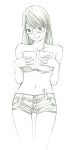  1girl glasses monochrome original short_hair sketch solo topless traditional_media yoshitomi_akihito 