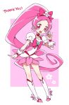  1girl blush boots choker cure_blossom dress earrings english eyelashes hair_ornament hair_ribbon hanasaki_tsubomi happy heartcatch_precure! jewelry knee_boots kneehighs long_hair looking_at_viewer magical_girl open_mouth pink_dress pink_eyes pink_hair ponytail precure ribbon sketch smile solo standing very_long_hair wrist_cuffs yui_(kanatamoo) 