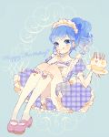  aikatsu! birthday blue_eyes blue_hair cake dress kiriya_aoi long_hair sandals side_ponytail skirt smile 
