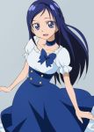  1girl blue_dress blue_eyes blue_hair choker dokidoki!_precure dress grey_background hishikawa_rikka long_hair looking_at_viewer manji_(tenketsu) precure simple_background solo 