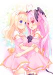  2girls blonde_hair blue_eyes dress long_hair multiple_girls pink_hair red_eyes tagme tail thigh-highs usashiro_mani 