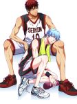  2boys basketball_uniform blue_hair kagami_taiga kuroko_no_basuke kuroko_tetsuya multiple_boys muscle redhead shoes sneakers sportswear towel zawar379 