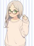  1girl blush glasses green_eyes highres long_hair looking_at_viewer original oza_watto silver_hair smile solo sweater 