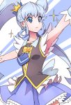  1girl blue blue_background blue_eyes blue_hair blue_skirt crown cure_princess earrings eyelashes hair_ornament hair_ribbon happinesscharge_precure! jewelry long_hair looking_afar magical_girl naokado precure ribbon serious shirayuki_hime shirt skirt solo thigh-highs thighs twintails vest wrist_cuffs 