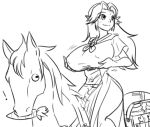 ! 1girl alternate_breast_size breast_hold breasts carrot horse huge_breasts inconvenient_breasts long_hair malon matsu-sensei riding sketch smile solo the_legend_of_zelda what_if zelda_musou 