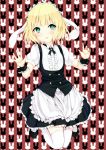  1girl 96tuki apron blonde_hair blue_eyes blush frills gochuumon_wa_usagi_desuka? kirima_sharo looking_at_viewer revision short_hair solo thigh-highs waitress wrist_cuffs 