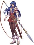  armor blue_eyes blue_hair fire_emblem fire_emblem:_mystery_of_the_emblem full_body lance long_hair looking_at_viewer nintendo polearm sheeda simple_background sword weapon 