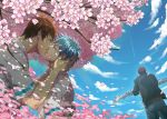  2boys blue_hair cherry_blossoms flower kagami_taiga kiss kuroko_no_basuke kuroko_tetsuya multiple_boys redhead tree yaoi zawar379 