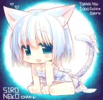 1girl animal_ears blue_eyes breasts cat_ears cat_tail chibi cleavage giuniu lowres short_hair solo tagme tail white_hair 