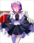  1girl apron bowtie braid closed_eyes eltnum frilled_skirt frills hands_on_hips long_hair low-tied_long_hair maid melty_blood open_mouth sion_eltnam_atlasia skirt solo thigh-highs tsukihime under_night_in-birth yusano 