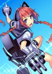  akechi_shizuku bandages bike_shorts braid dutch_angle kantai_collection nenohi_(kantai_collection) redhead school_uniform serafuku smile sparkle twin_braids violet_eyes 