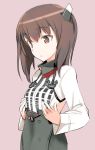  1girl brown_eyes brown_hair commentary_request headgear kantai_collection lowres shimada_fumikane short_hair simple_background solo taihou_(kantai_collection) 