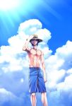  1boy clouds emiya_kiritsugu fate/zero fate_(series) hat moratorian solo sun_hat swim_trunks 