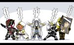  4boys belt heisei_riders_vs._shouwa_riders:_kamen_rider_taisen_feat._super_sentai hood hooded_jacket kamen_rider kamen_rider_den-o_(series) kamen_rider_fifteen kamen_rider_gaim_(series) kamen_rider_gaoh kamen_rider_odin kamen_rider_ryuki_(series) kamen_rider_wizard_(series) kanzaki_shiro male mask mirror multiple_boys odd_one_out outstretched_arms redol roshuo tailcoat the_white_wizard translation_request 