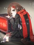  1girl blush brown_eyes brown_hair kagerou_project looking_at_viewer scarf school_uniform serafuku solo tateyama_ayano tears yeni 