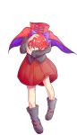  1girl boots bow cape dairi disembodied_head hair_bow hand_on_head headless highres looking_at_viewer red_eyes redhead sekibanki shirt simple_background skirt solo touhou white_background 