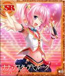 armpits artist_request fang long_hair microphone midriff nana_asta_deviluke navel one_eye_closed outstretched_arm pink_eyes pink_hair shirt skirt sleeveless sleeveless_shirt smile sparkle tail to_love-ru to_love-ru_darkness:_idol_revolution twintails 