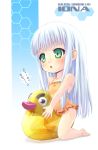  1girl aoki_hagane_no_arpeggio bird chibi duck green_eyes highres iona mao_(6r) open_mouth rubber_duck sitting_on_object solo swimsuit tagme translation_request white_hair 