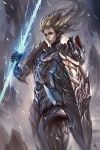  armor blonde_hair blue_eyes highres lightning_bolt long_hair original shield solo zudarts_lee 
