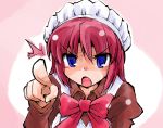  1girl bow gradient gradient_background hisui maid maid_headdress open_mouth pointing pointing_at_viewer redhead shinapuu short_hair simple_background solo tagme tsukihime violet_eyes 