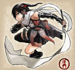  1girl black_hair black_legwear brown_eyes character_request ergot hair_ornament highres holster kantai_collection looking_at_viewer solo 