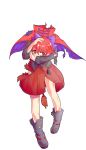  1girl boots bow cape dairi disembodied_head hair_bow hand_on_head headless highres looking_at_viewer red_eyes redhead sekibanki shirt simple_background skirt solo tears torn_cape torn_clothes torn_shirt torn_skirt touhou white_background 