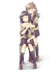  2girls black_hair braid brown_hair hug hug_from_behind kantai_collection kitakami_(kantai_collection) kurosuke_(hipparu) long_hair multiple_girls ooi_(kantai_collection) smile 