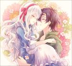  1boy 1girl black_hair carrying closed_eyes couple happy hetero kabocha_torute kagerou_project kozakura_mary long_hair seto_kousuke short_hair silver_hair smile 