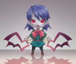  1girl blood blue_hair blush_stickers boots bracelet carrie_fernandez castlevania castlevania:_legacy_of_darkness chibi eyelashes fangs jewelry looking_at_viewer open_mouth red_eyes reflection ribbon solo standing stupa13a tagme triangle_mouth vampire 