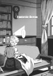  1girl alice_margatroid blanket book bookshelf clock comic curtains drawer highres kozou_(soumuden) monochrome scan short_hair solo touhou 