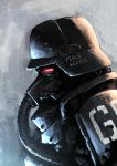  armor bullet_hole gas_mask grey_background helmet hetza_(hellshock) original shoulder_pads 