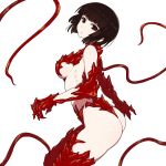  1girl ass black_hair breasts chan_co gauna hoshijiro_shizuka jpeg_artifacts looking_at_viewer monster_girl red_eyes short_hair sideboob sidonia_no_kishi simple_background solo tentacles white_background 