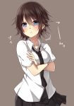  1girl black_hair blue_eyes blush highres jimiko_(yamasuta) necktie original pout school_uniform short_hair solo yamasuta 