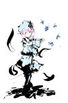  1girl absurdres butterfly faux_traditional_media hat highres hitodama japanese_clothes kimono outstretched_arms pink_hair saigyouji_yuyuko simple_background sketch solo sumi-e timesoe touhou triangular_headpiece white_background 