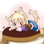  1girl animal_ears arm_warmers blonde_hair blush cat_ears cat_tail doughnut extra_ears hoshizuki_(seigetsu) kemonomimi_mode long_sleeves lying mizuhashi_parsee on_stomach pointy_ears skirt solid_oval_eyes solo tail touhou trembling wide_sleeves 