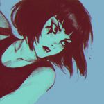  1girl blue blue_background bust dutch_angle face faith_connors ilya_kuvshinov mirror&#039;s_edge monochrome short_hair solo 