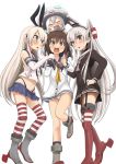  4girls ahenn amatsukaze_(kantai_collection) black_panties blonde_hair brown_eyes brown_hair elbow_gloves garter_straps gloves hairband kantai_collection long_hair multiple_girls open_mouth panties pantyshot personification sailor_dress school_uniform serafuku shimakaze_(kantai_collection) shinkaisei-kan short_hair silver_hair striped striped_legwear thigh-highs twintails underwear wo-class_aircraft_carrier younger yukikaze_(kantai_collection) 