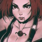  1girl bloodrayne bloodrayne_(videogame) breasts bust cleavage face ilya_kuvshinov jewelry large_breasts lips necklace parted_lips redhead solo 