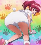  1girl aino_megumi happinesscharge_precure! haruyama_kazunori kneeling looking_at_viewer looking_back open_mouth ponytail precure red_eyes redhead short_hair solo 