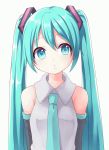  1girl animated animated_gif aqua_eyes aqua_hair asato727 blinking detached_sleeves hatsune_miku highres long_hair necktie solo twintails vocaloid white_background 