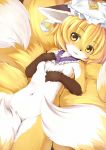  1girl :3 animal_ears bangs blonde_hair blush breasts fox fox_ears fox_tail furry hat jewelry jpeg_artifacts kagerofu kitsune light_smile looking_at_viewer multiple_tails nude sideboob small_breasts solo tail touhou yakumo_ran yellow_eyes younger 