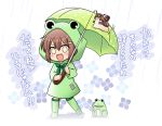  boots chibi frog ikazuchi_(kantai_collection) kadose_ara kantai_collection mutsu_(kantai_collection) raincoat translated umbrella 