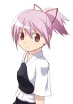  1girl archery hair_ribbon japanese_clothes kaname_madoka kyuudou mahou_shoujo_madoka_magica muneate pink_eyes pink_hair ponytail ribbon simple_background solo white_background yukimura_kaname 