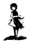  1girl absurdres bun_cover dress facing_viewer highres ibaraki_kasen looking_to_the_side monochrome shadow short_dress short_hair simple_background sketch solo tabard timesoe touhou white_background 