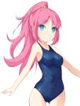  1girl blue_eyes long_hair minitesu original outstretched_arms pink_hair ponytail school_swimsuit spread_arms swimsuit 